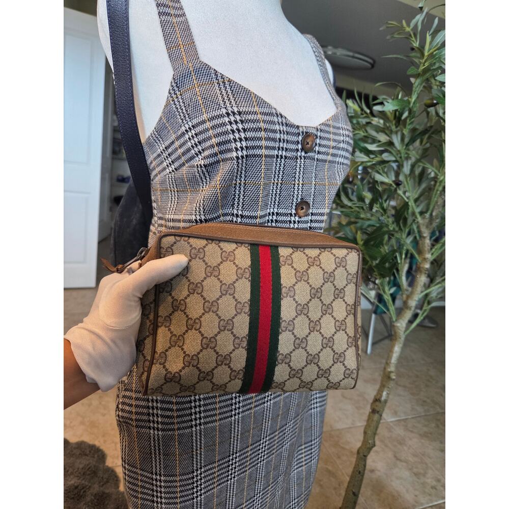 Gucci GG Supreme Web Stripe Clutch Cosmetic Bag Pouch Brown Monogram Web Vintage - Picture 9 of 15